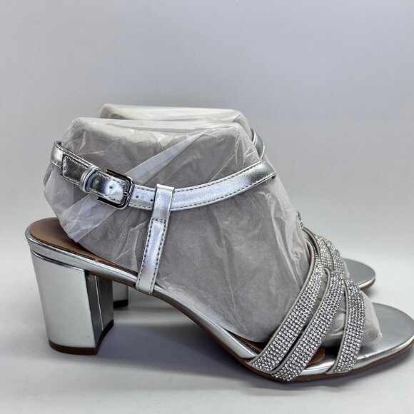 Naturalizer Bridget4 Silver Strappy Rhinestone Sandal Size 8.5 WIDE Block Heel - Picture 5 of 16